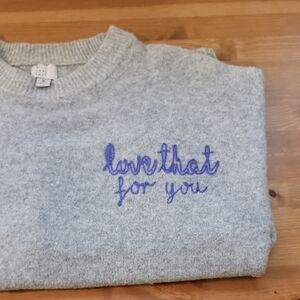 a new day Gray Crewneck Sweater with Purple Embroidery